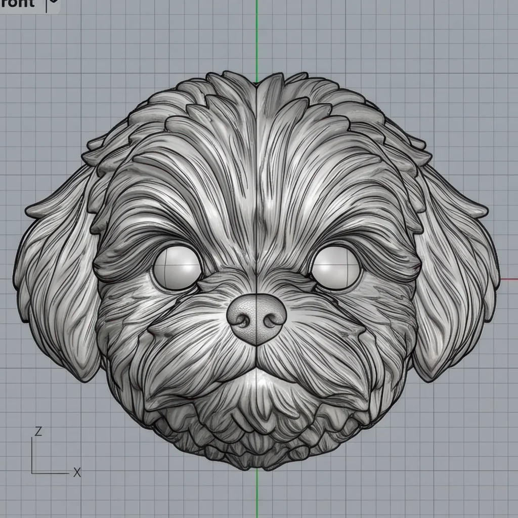 3d cad digital sculpture model of a dog head for custom pet jewelry design
