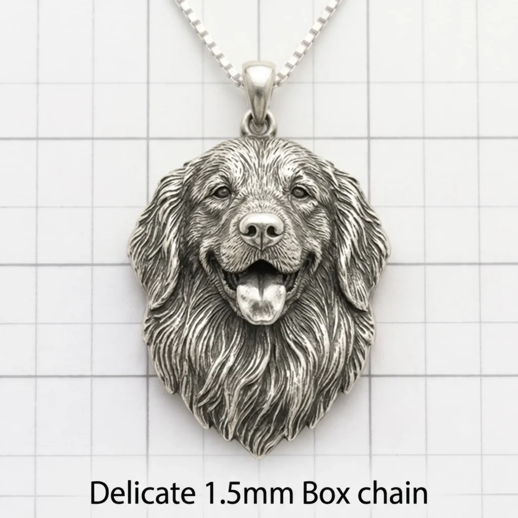 3d carved sterling silver golden retriever dog portrait pendant with 1.5mm box chain