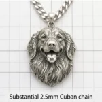 3d carved sterling silver golden retriever dog portrait pendant with 2.5mm cuban chain