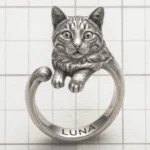 custom 3d carved sterling silver cat wrap ring with personalized name engraving luna