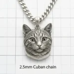 custom 3d carved sterling silver tabby cat portrait pendant necklace with 2.5mm cuban chain