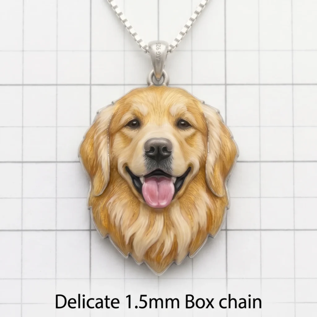 custom enamel golden retriever dog pendant with 1.5mm delicate box chain