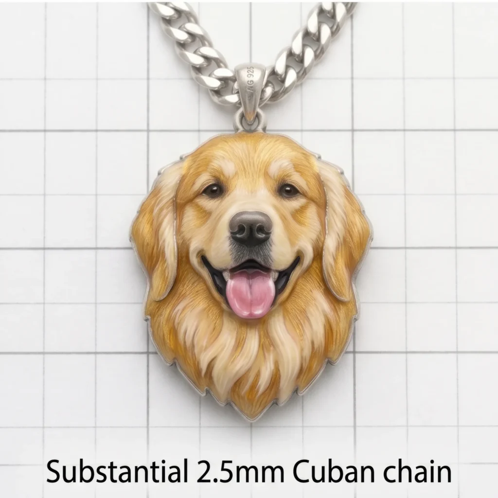 custom enamel golden retriever dog pendant with 2.5mm substantial cuban chain