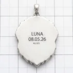 custom engraved name and date back of sterling silver pet memorial pendant wove paw