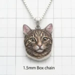 custom hand painted enamel tabby cat portrait pendant in sterling silver with 1.5mm box chain