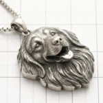 detailed 3d carved sterling silver golden retriever dog portrait pendant necklace