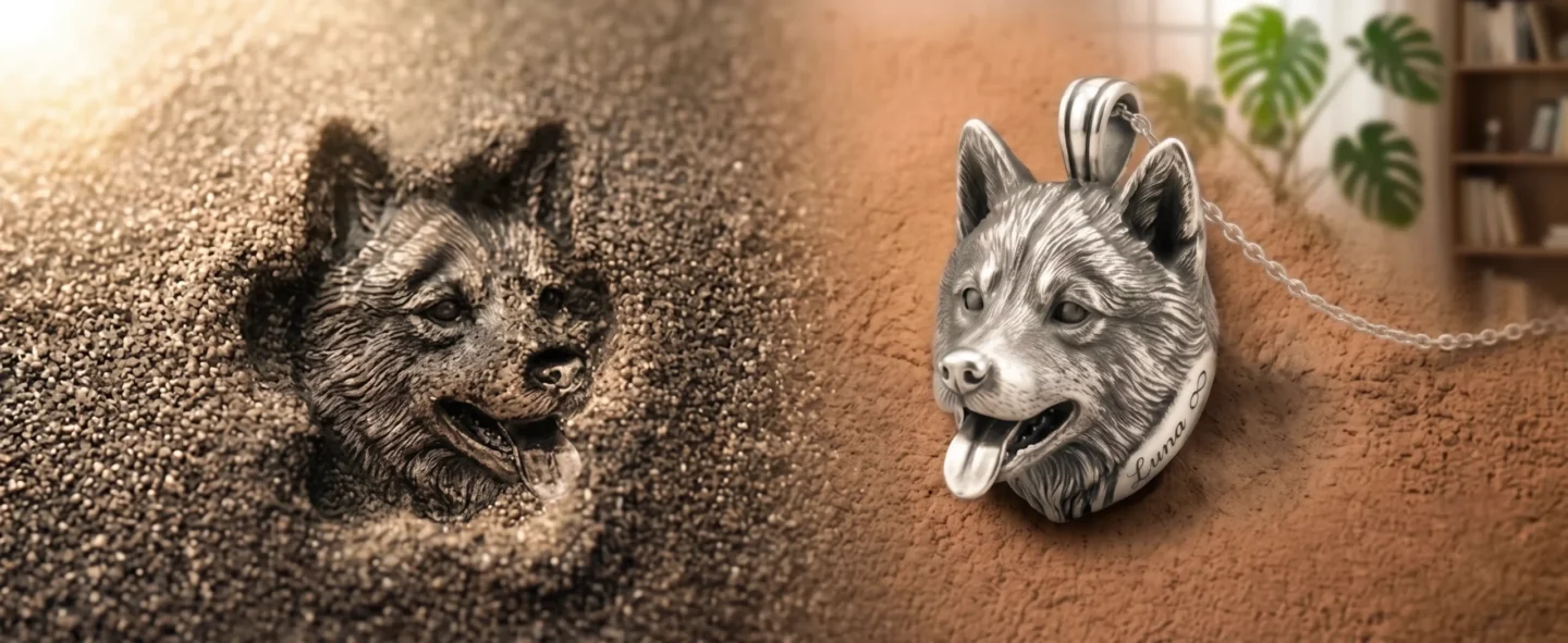 Home wove paw 3d engraved dog portrait silver pendant next to pet portrait carving