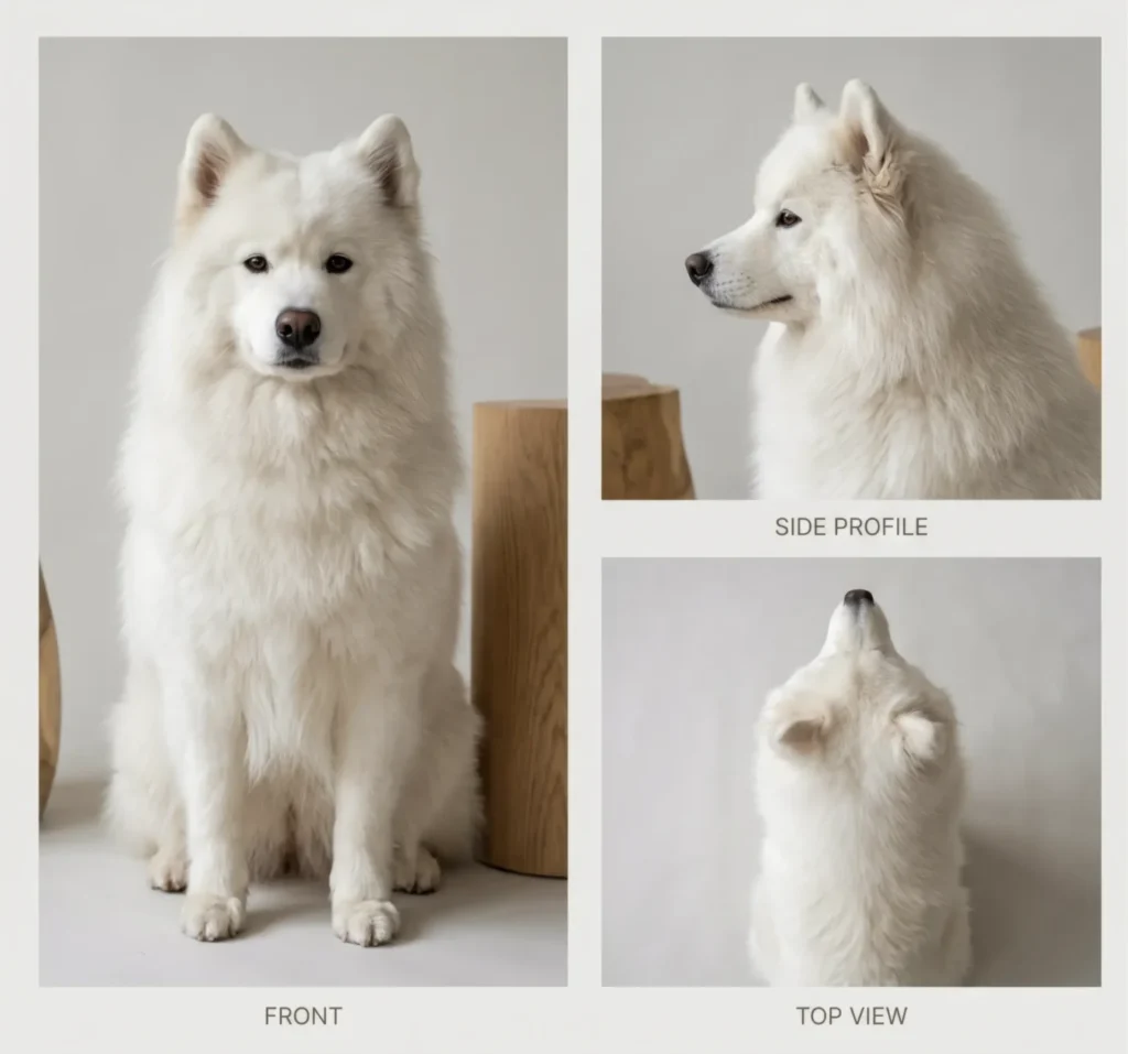 How It Works wove paw clear front side and top view photo guide of a samoyed for custom pet jewelry