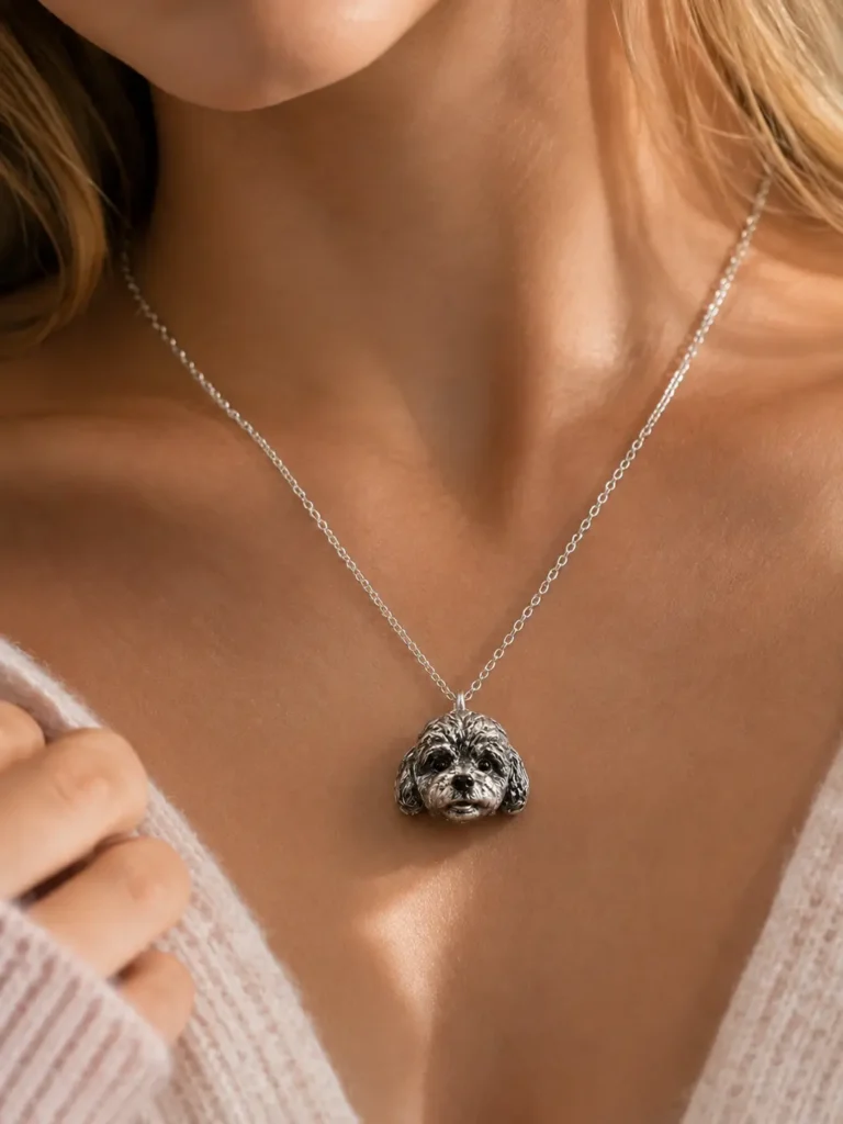 Why Custom Pet Keepsakes Help in the Healing Process of Pet Loss customized silver pet portrait pendant worn close to the heart