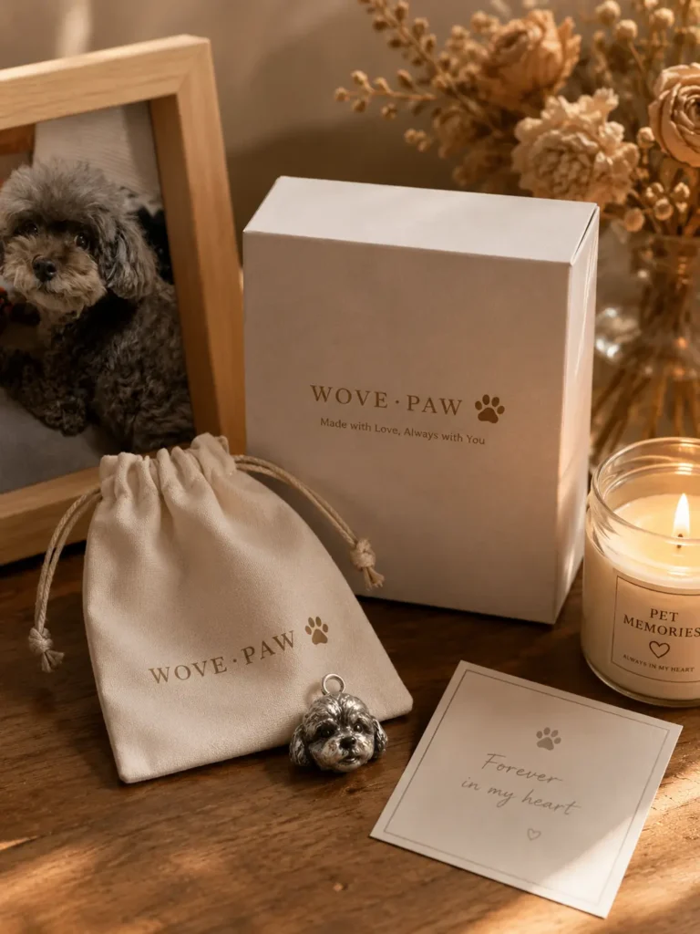 Why Custom Pet Keepsakes Help in the Healing Process of Pet Loss engraved pet keepsake pendant on velvet bag with pet collar