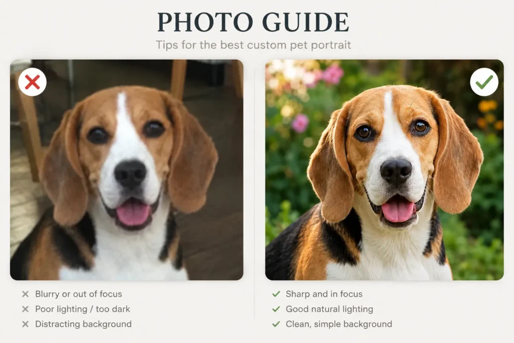 How to Choose the Best Photo for Your Custom Pet Silver Engraving good vs bad photo for custom pet silver engraving comparison